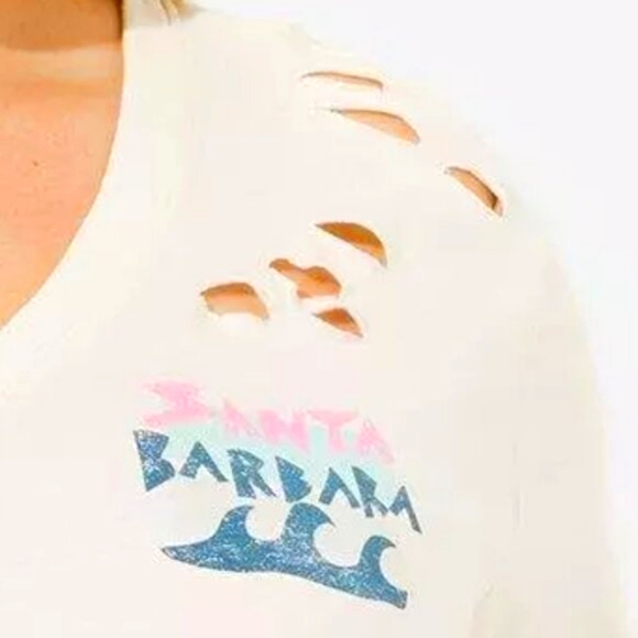 ❤️NWT VINTAGE TORRID TEE - SANTA BARBARA SHARK BITE DISTRESSED DESTRUCTED PLUS - Picture 2 of 10